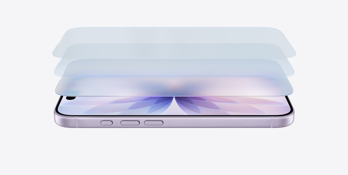 iPhone 17 οριζ?ντια στο πλ?ι, σε φιν?ρισμα Λεβ?ντα, με πολυεπ?πεδο σχεδιασμ? που αναδεικν?ει το Ceramic Shield 2