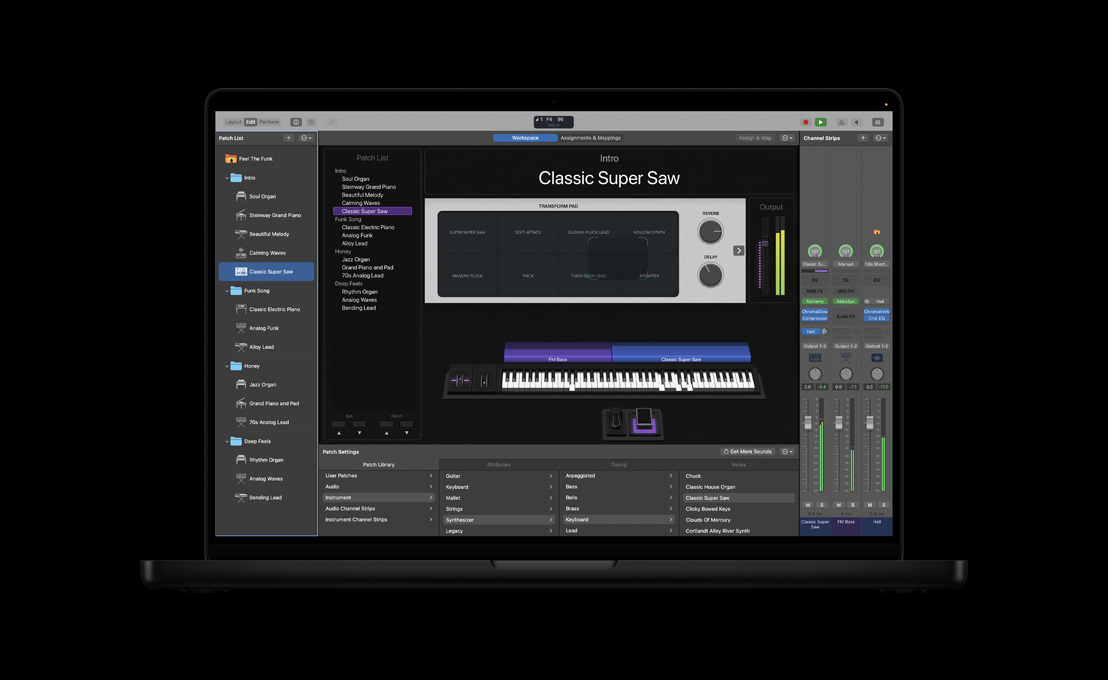 ???? MacBook&nbsp;Pro ???? 16&nbsp;??? ???? ????? ??? MainStage ???? ???? Transform&nbsp;Pad? ???? ?? ????? ?????? ????? ??? ????? ??????? ?? ????? ??????? ??????? Patch&nbsp;Settings ?? ????? ??????? Patch&nbsp;Library? ?? ????? ?????? ????? Channel Strips ?????? ??????