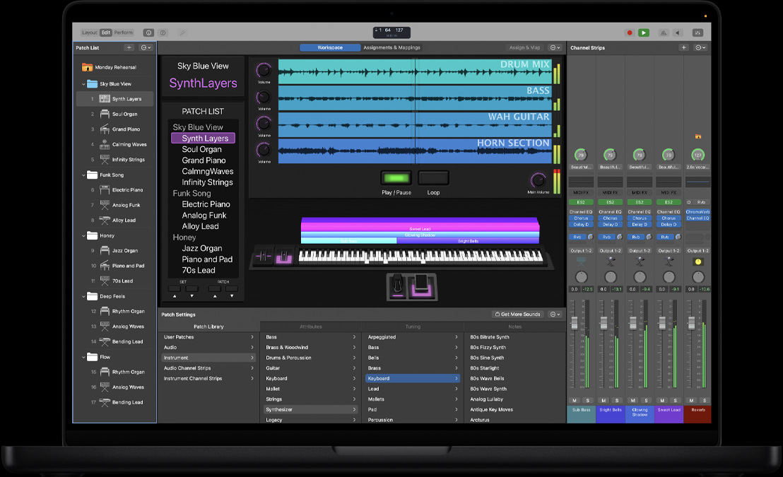 ???? MacBook&nbsp;Pro ???? 16&nbsp;??? ???? ????? ??? MainStage? ???? ?? ????? ?????? ????? ??? ????? ??????? ?? ????? ??????? ??????? Patch&nbsp;Settings ?? ????? ??????? Patch&nbsp;Library? ?? ????? ?????? ????? Channel Strips ?????? ??????