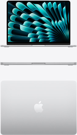 Pohled zep?edu a shora na st?íbrny MacBook Air