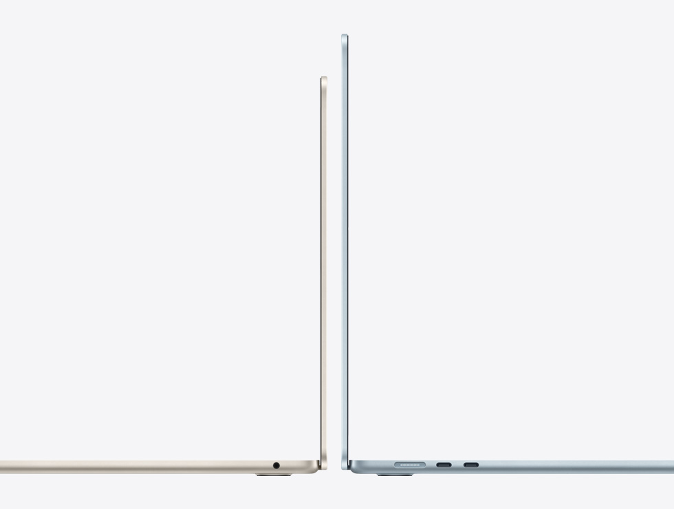 13palcovy a 15palcovy MacBook Air oto?ené zadními stranami k sobě pro srovnání velikosti