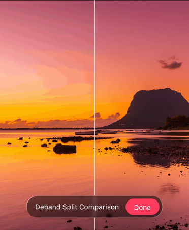 Immagine di una spiaggia al tramonto, in basso si nota lo strumento Rimuovi bande di colore