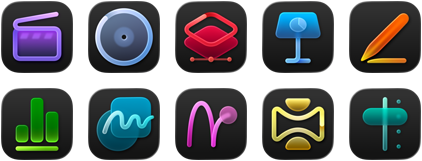 App di Apple Creator Studio: Final Cut Pro, Logic Pro, Pixelmator Pro, Keynote, Pages, Numbers, Freeform, Motion, Compressor, MainStage