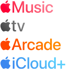 Logo d?ch v? ??ng ky c?a Apple bao g?m Apple Music, Fitness+, Apple TV, Apple News+, Apple Arcade, iCloud+