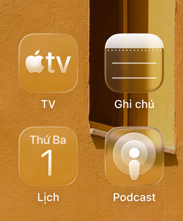 ?nh l??i g?m b?n bi?u t??ng ?ng d?ng trong m?, ?ng d?ng Apple TV, Ghi Chú, L?ch và Podcast, hi?u ?ng khúc x? ?nh n?n